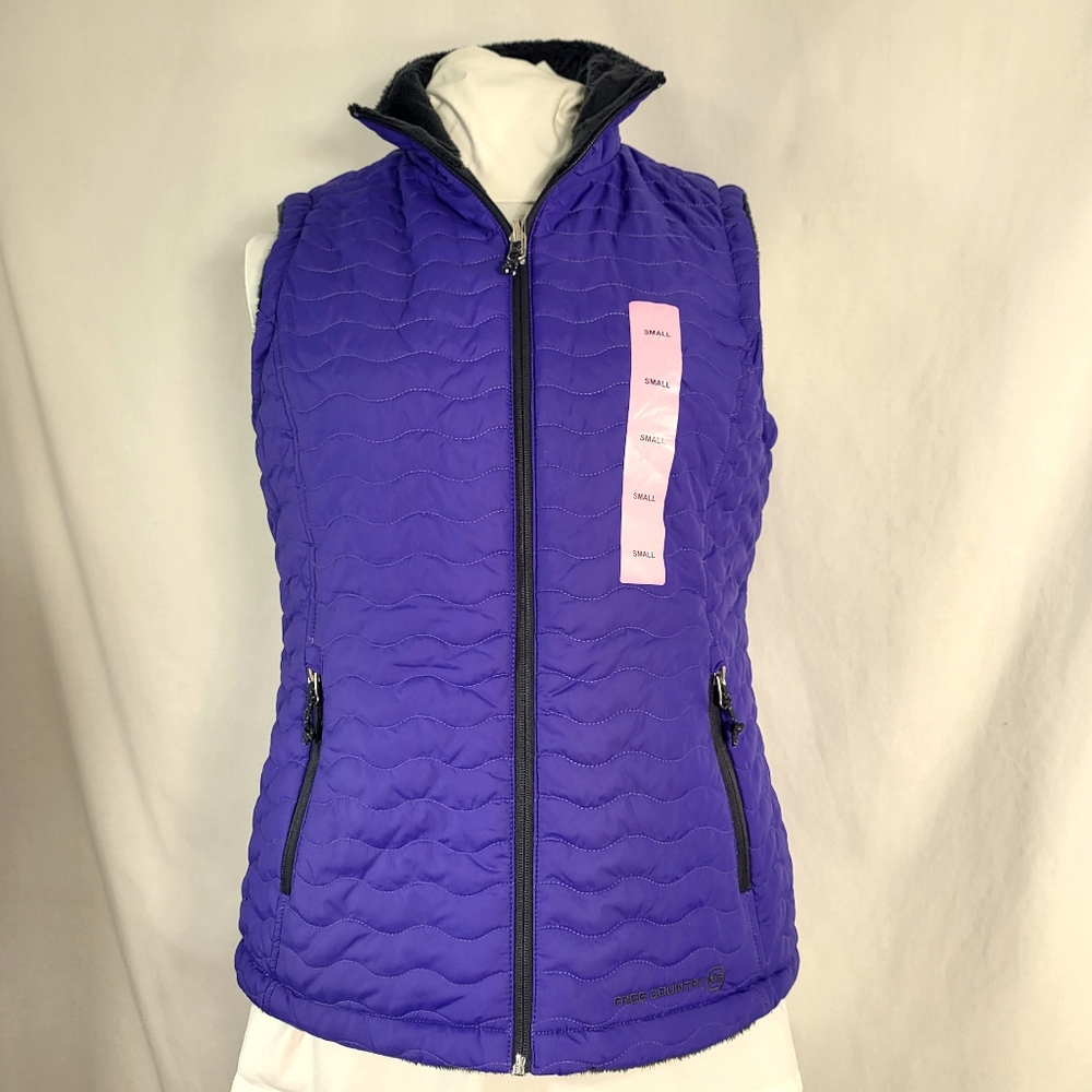 Free Country Purple Iris Reversible VEST Womens Size S Quilted Fleece Full Zip